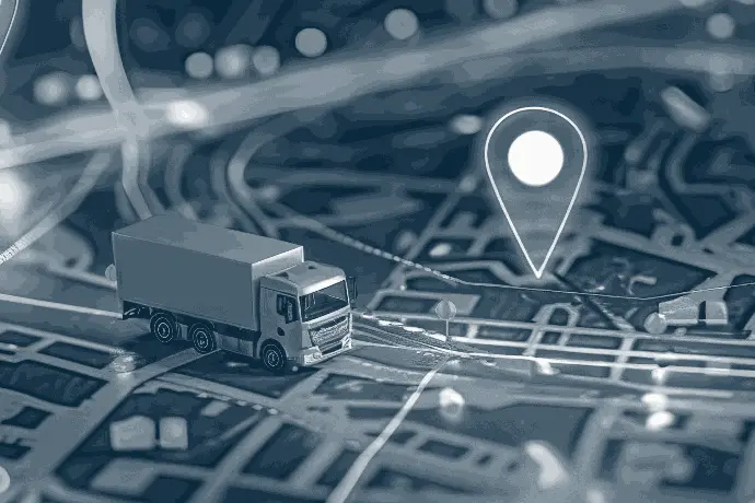 Visual representation of logistics digital transformation, showcasing fleet solutions and real-time tracking for public sector optimization.