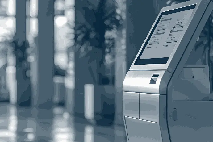 Information kiosk in hospital, enhancing patient autonomy and reducing staff workload through interactive kiosks.